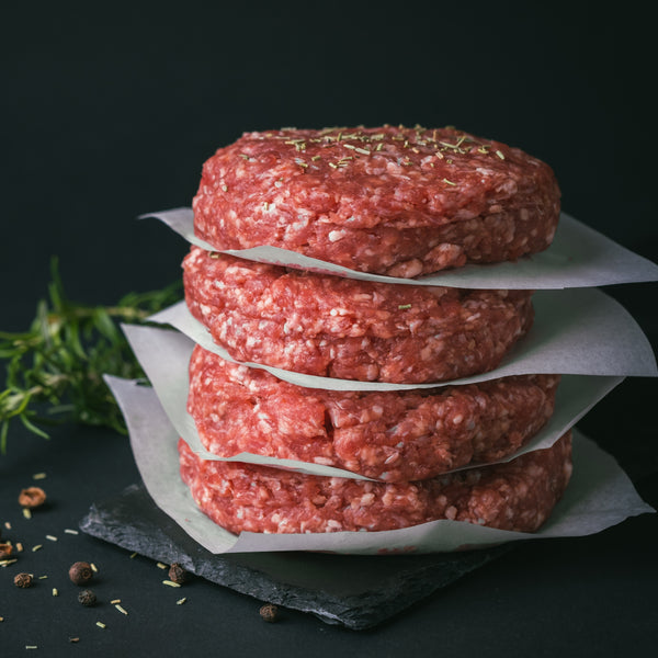 Just Beef Un-aged grass fed beef bone marrow burgers, (100% meat, grain free, additive free, quick frozen)